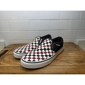 Vans Classic Slip-On Checkerboard Red Black And White M 8.5 W 10 Skater Shoes